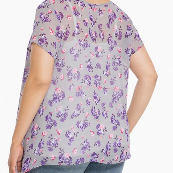 Torrid Grey & Purple Floral Sharkbite Chiffon SZ 1 - Picture 2 of 6